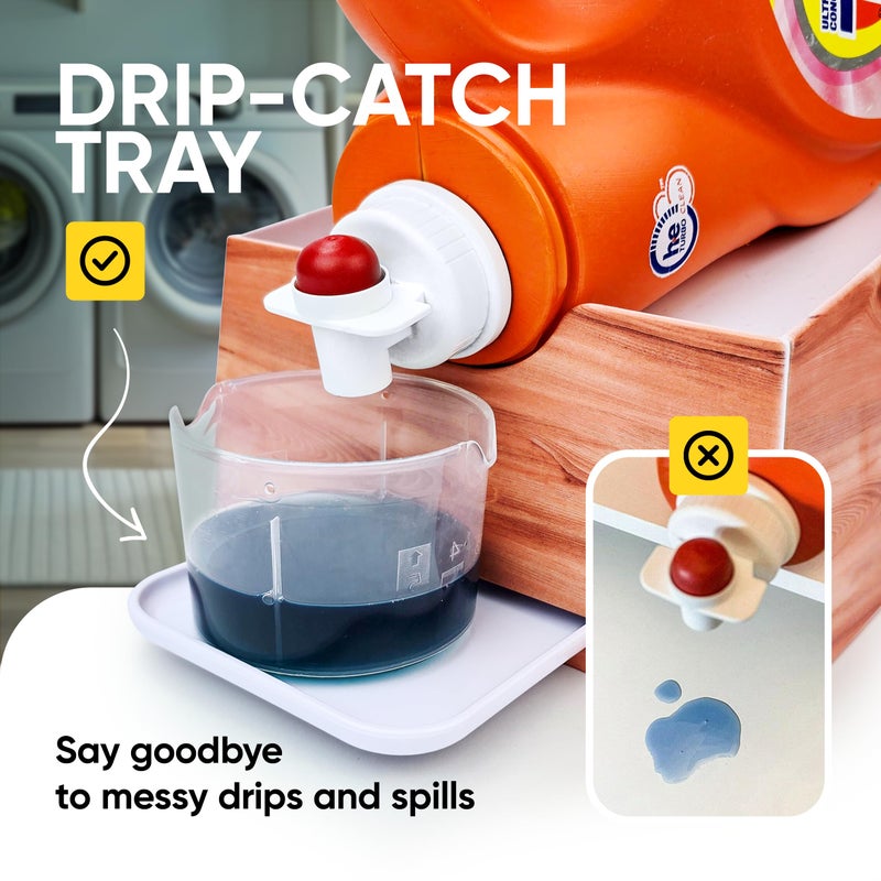 Skywin Laundry Room Organizer and Drip Tray - Soap Cup Storage for Liquid Detergent Containers (Wood) - Image 4